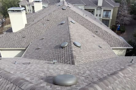 Close up aerial view of roofing
